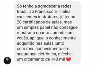 Depoimento de membro do Club de Redes 1