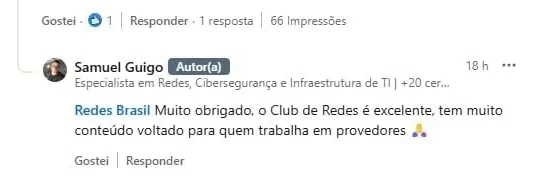 Depoimento de membro do Club de Redes 2